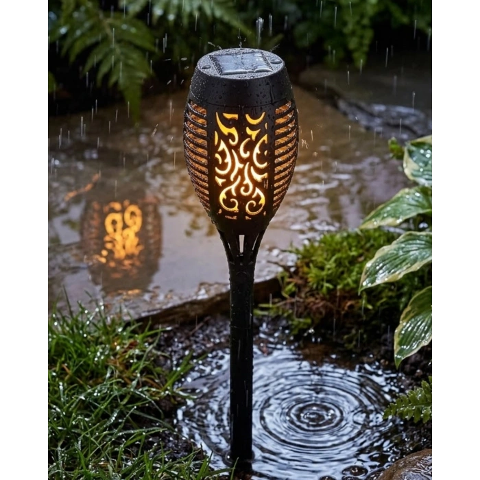 Solar Alev Işıklı Bahçe Lambası Enerji Tasarruflu Sensörlü Dekoratif Dış Mekan Aydınlatma