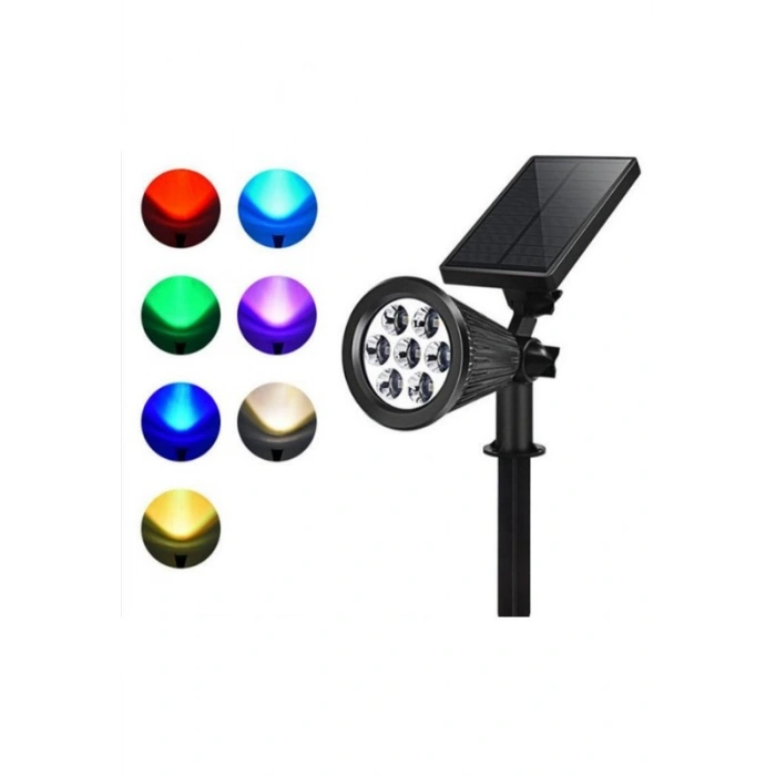 Solar LED Bahçe Lambası 7 Ledli RGB Işık – Güneş Enerjili Kazıklı & Duvar Montajlı Çim Lambası