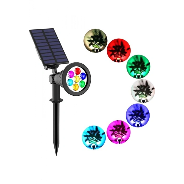 Solar LED Bahçe Lambası 7 Ledli RGB Işık – Güneş Enerjili Kazıklı & Duvar Montajlı Çim Lambası