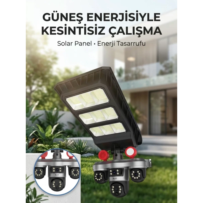 Solar Panelli Akıllı Güvenlik Kamerası Led Projektörlü