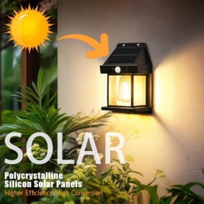 Solar Rustik Ampullü Duvar Lambası - Gün Işığı