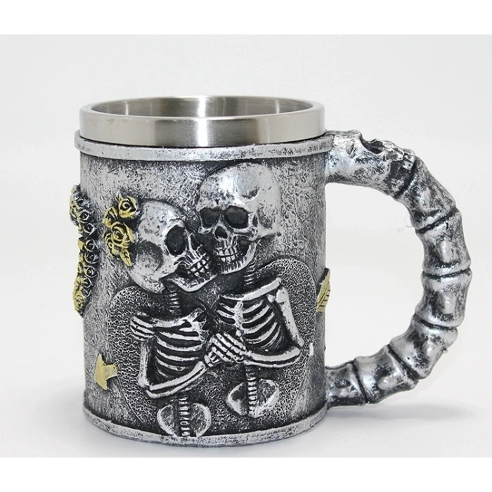 Sonsuz Aşk İskelet Tasarımlı 3d Kabartmalı Çelik Kupa Bardak Alk4370