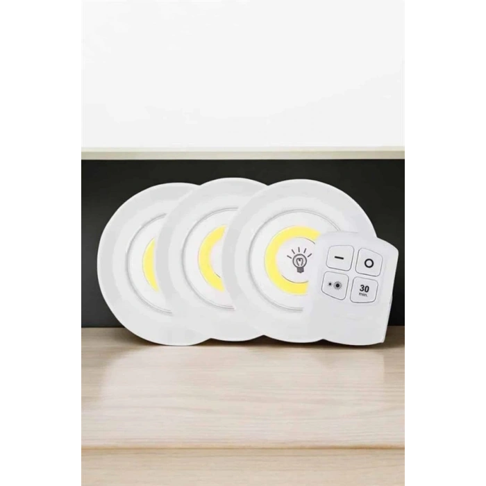 Spot Lamba Led Işık 3lü Uzaktan Kumandalı Pilli Yapışkanlı Kablosuz