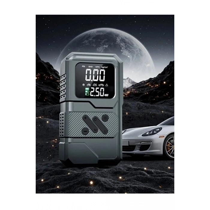 St-9654 Şarjlı 10.000 Mah Taşınabilir Araç Hava Kompresörü Akü Takviyeli Dijital Ekranlı Işıklı