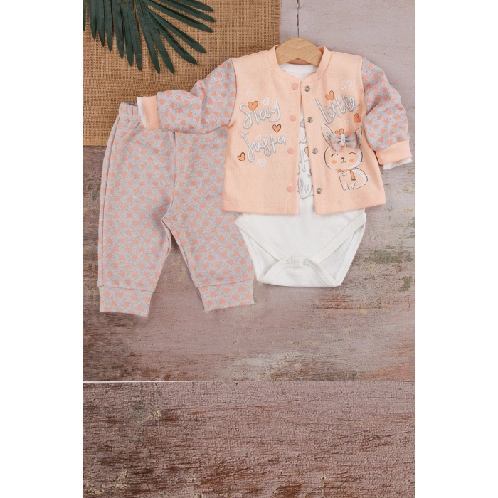 Stay Little Puan Desenli 3lü Hırkalı Kız Bebek Takım