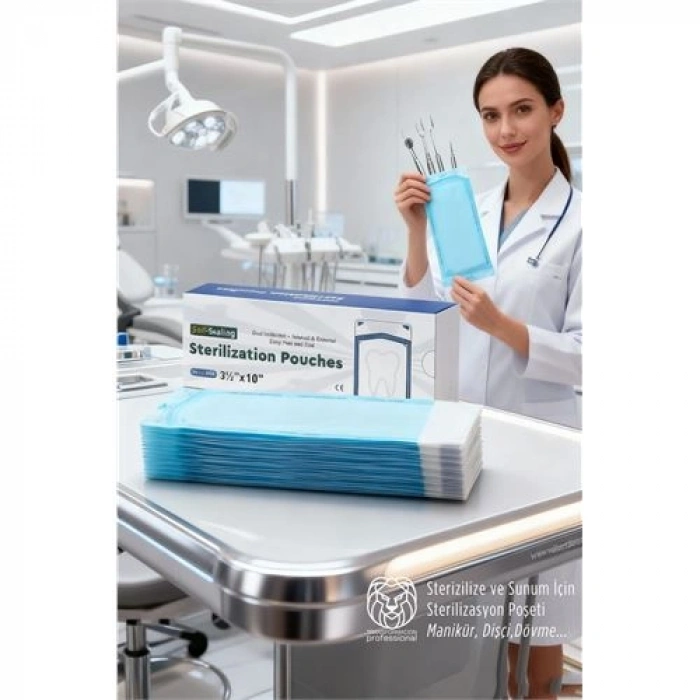 Sterilizasyon Poşeti 200 Adet - Otoklav Kendinden Yapışkanlı Medikal Poşet 9x26 cm