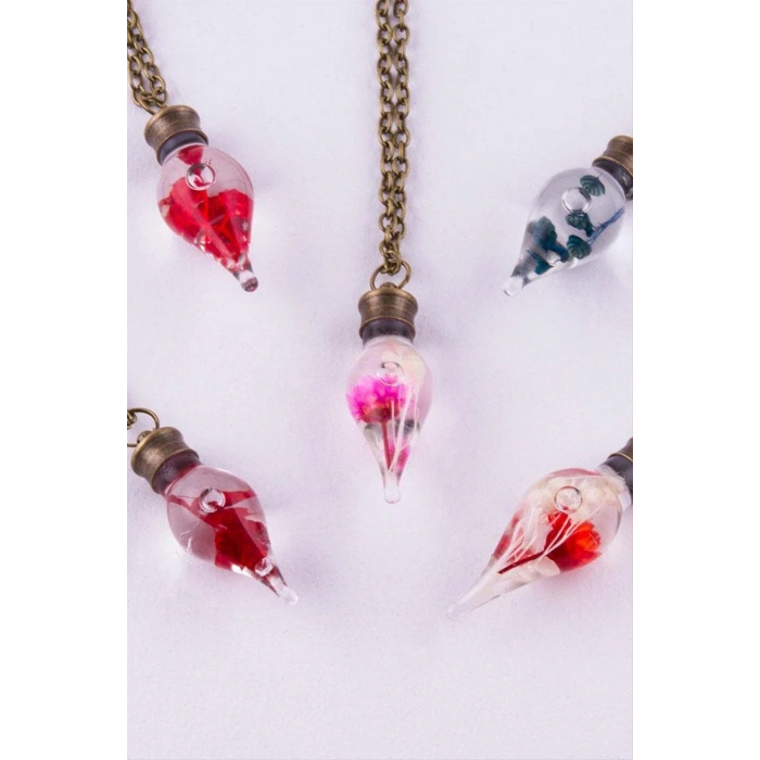 Sulu Çiçek Fanus Canlı Kolye