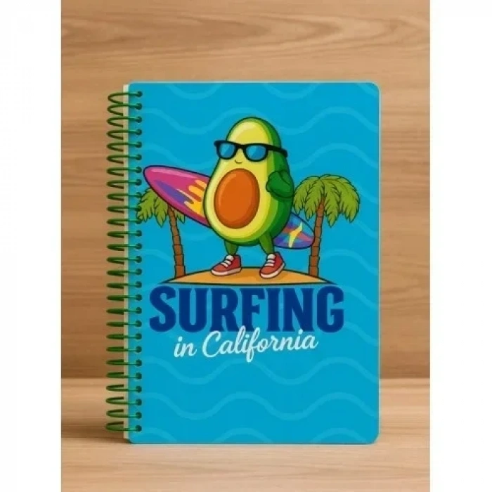 Surfing in California Temalı Spiralli Kareli Defter – 80 Yaprak, 160 Sayfa (18 x 24 cm)