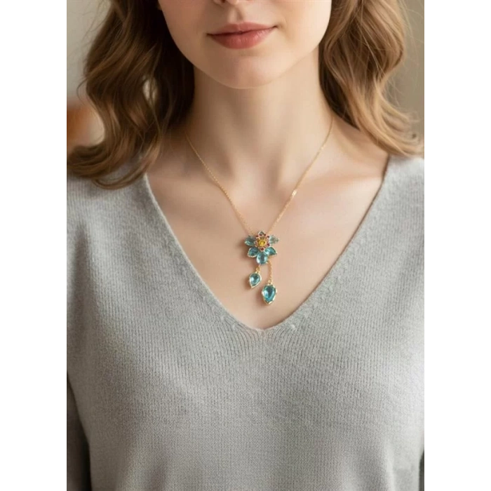 Swr Çiçek Kolye - Turkuaz