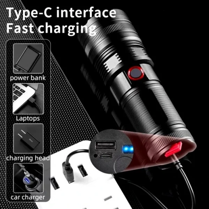 Taktik LED El Feneri 2000m, Güçlü Uzun Menzilli LED El Feneri XA-B702 (4887)