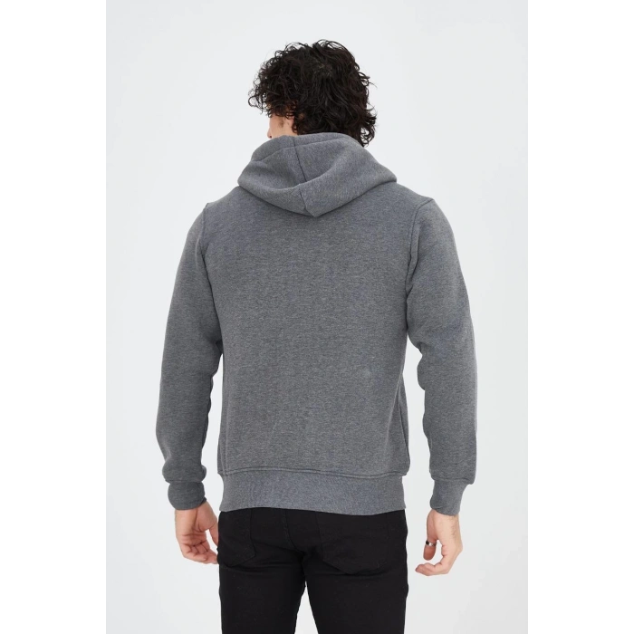 Tam Fermuarlı Kapşonlu  SweatShirt - Füme -