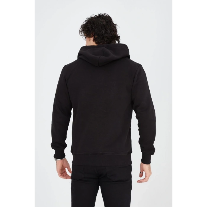 Tam Fermuarlı Kapşonlu  SweatShirt - Siyah -