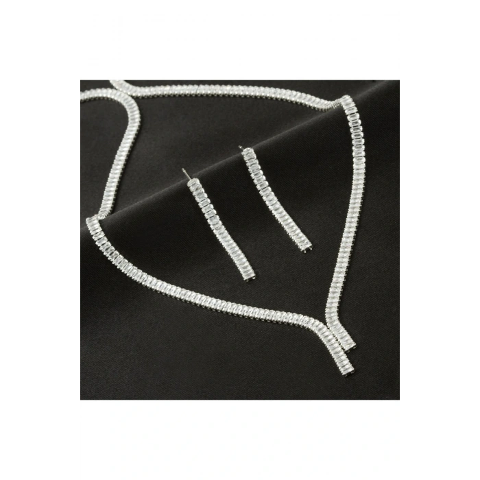 Tamtur Baget Taşlı Lüks Set Kolye 4 mm