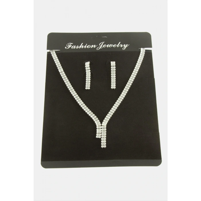 Tamtur Baget Zirkon Taşlı Lüks Set Kolye 7 mm