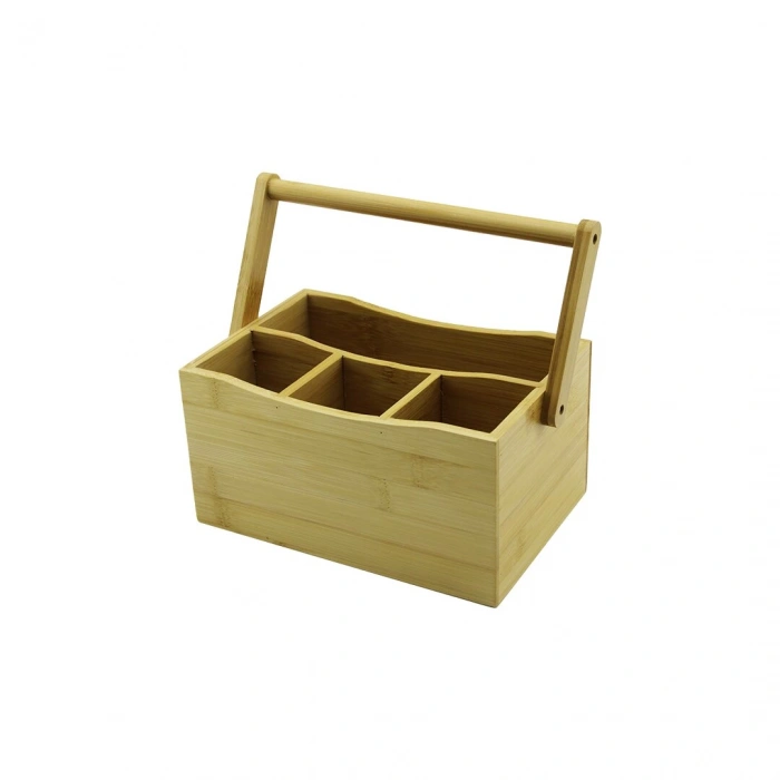 TAŞIMA KULPLU - 3+1 BÖLMELİ   TEZGAH ÜSTÜ  BAMBU - AHŞAP KAŞIKLIK (4887)