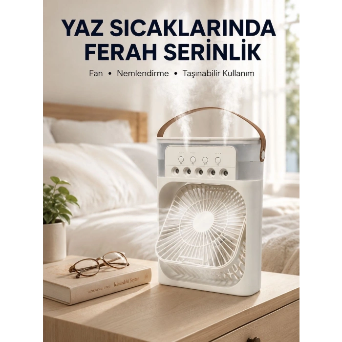 Taşınabilir 3ü 1 Arada Mini Fan | Nemlendirici + Soğutucu + Gece Lambası Yeni Nesil