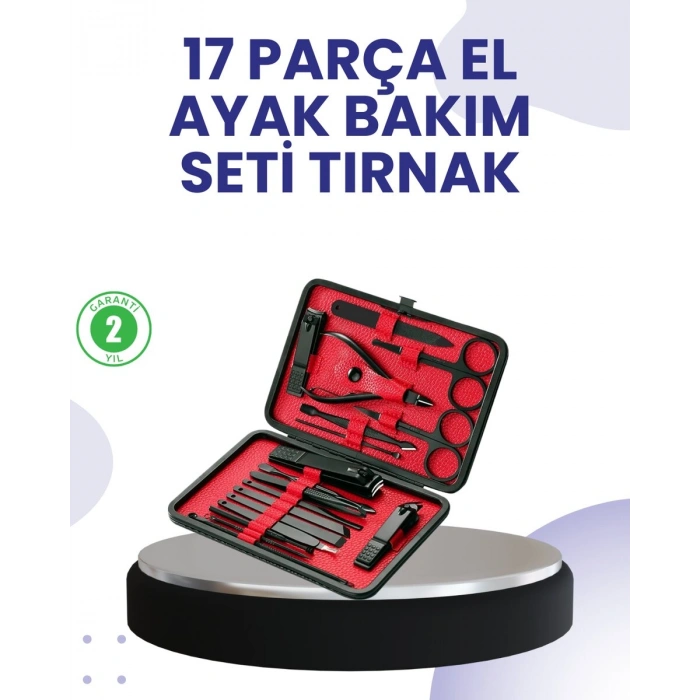 Taşınabilir Deri Kutulu 17 Parça Manikür Seti