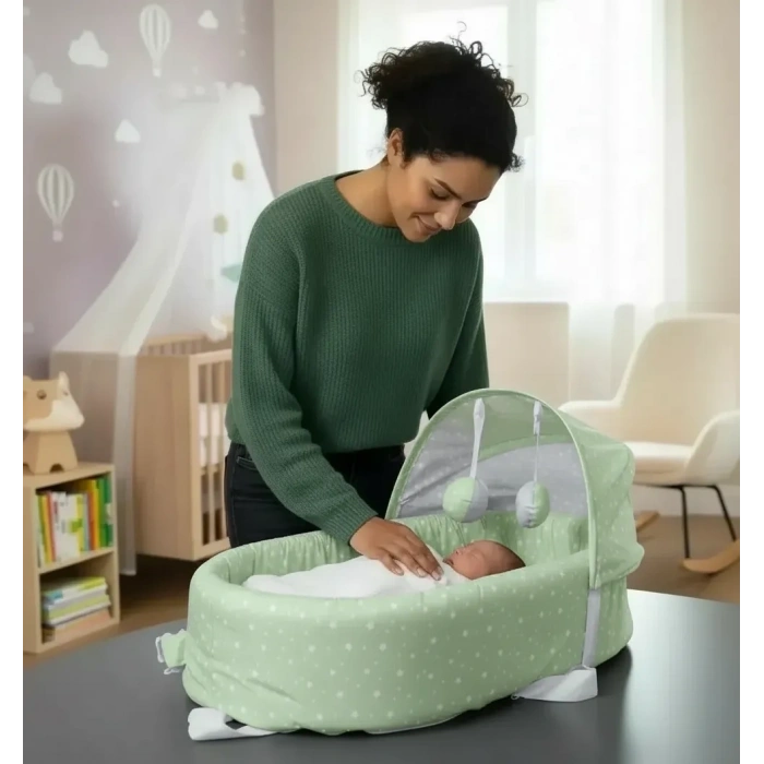 Taşınabilir Portatif Bebek Yatağı,sırt Çantasına Dönüşebilen Portatif Bebek Beşiği (yeşil)