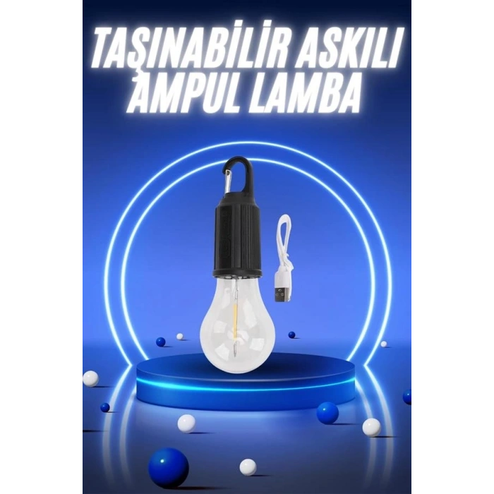 Taşınabilir Şarjlı Led Ampul Askılı Lamba Kamp Bahçe Lambası