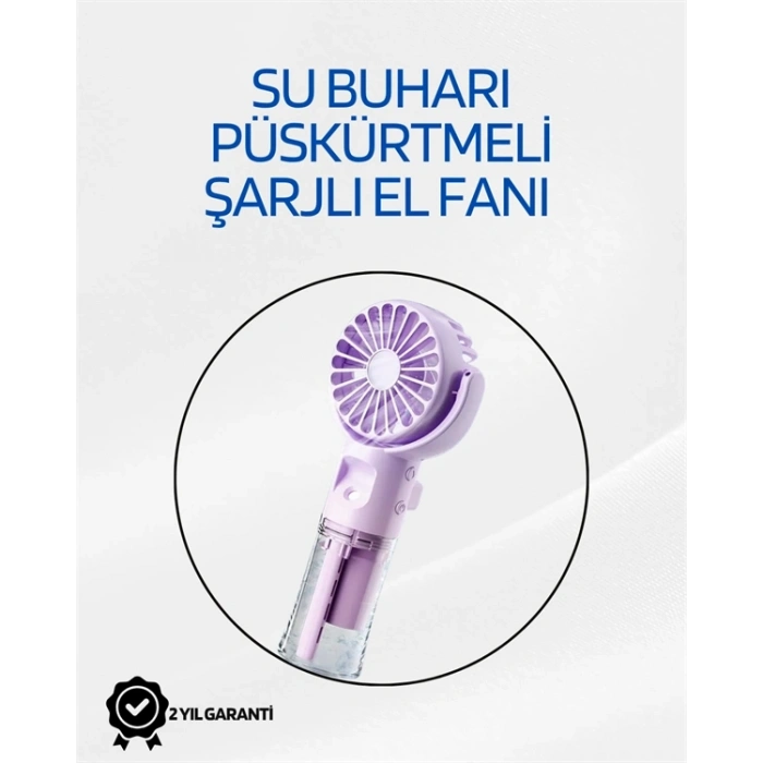 Taşınabilir Şarjlı Su Sisi Püskürtmeli Mini El Fanı – 4 Hız Ayarı, Tip-c Şarjlı, Sessiz Motor