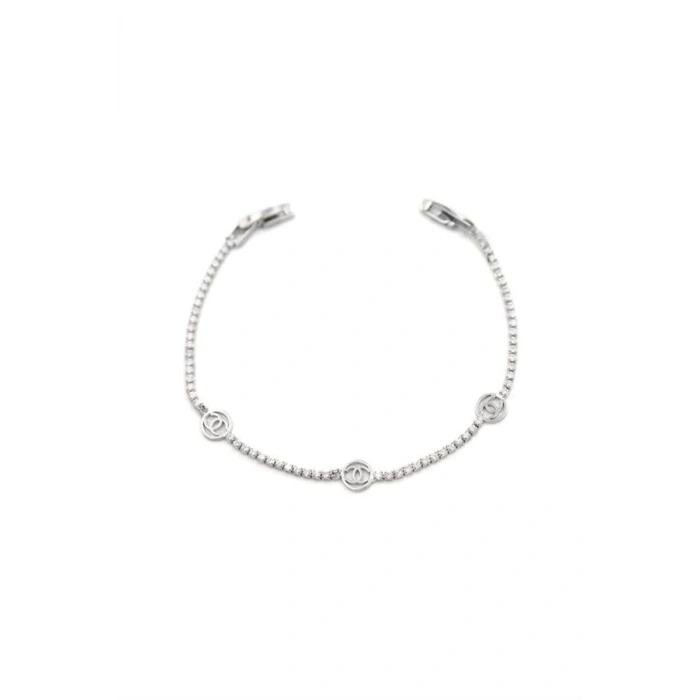 Taşlı CC Bileklik - Gümüş