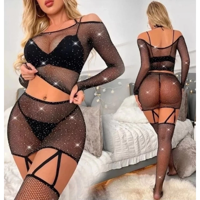 Taşlı  File Vücut Çorabı