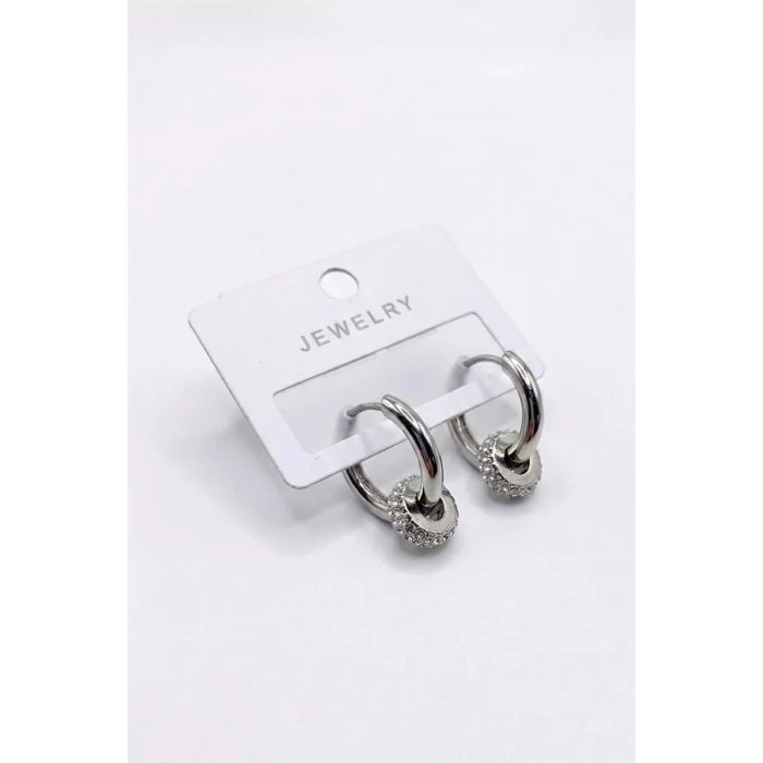 Taşlı Halka Küpe - Gümüş