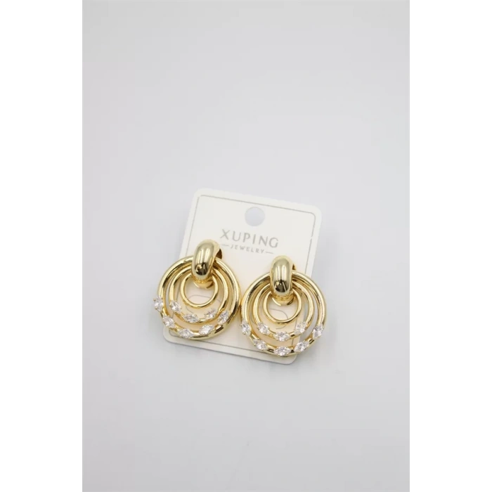 Taşlı Halkalı Küpe - Altın