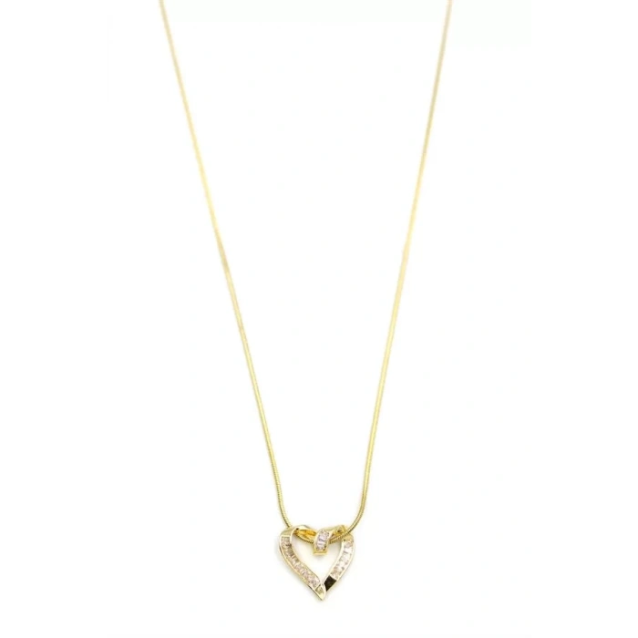 Taşlı Kalp Kolye - Altın