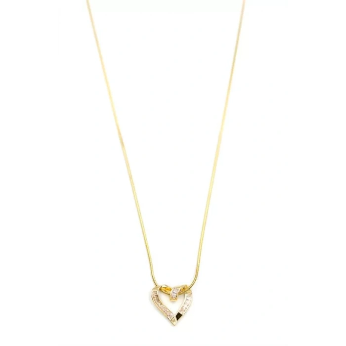 Taşlı Kalp Kolye - Altın
