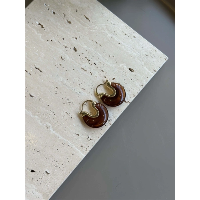 Taşlı Küpe - Kahverengi