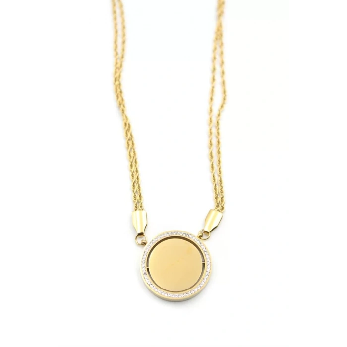 Taşlı Plaka Kolye - Altın