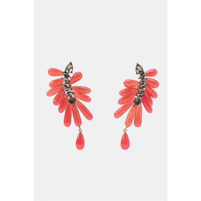 Taşlı Reçine Küpe - Turuncu