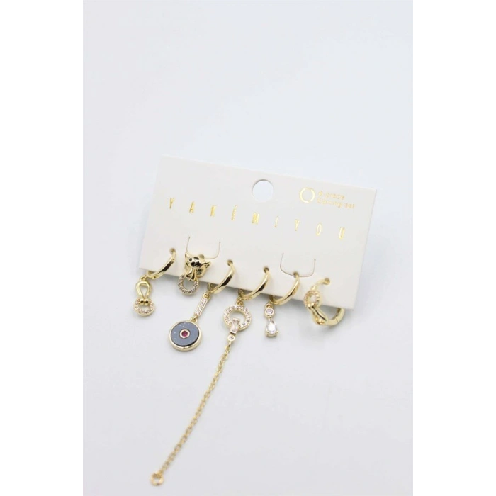 Taşlı Set Küpe - Altın
