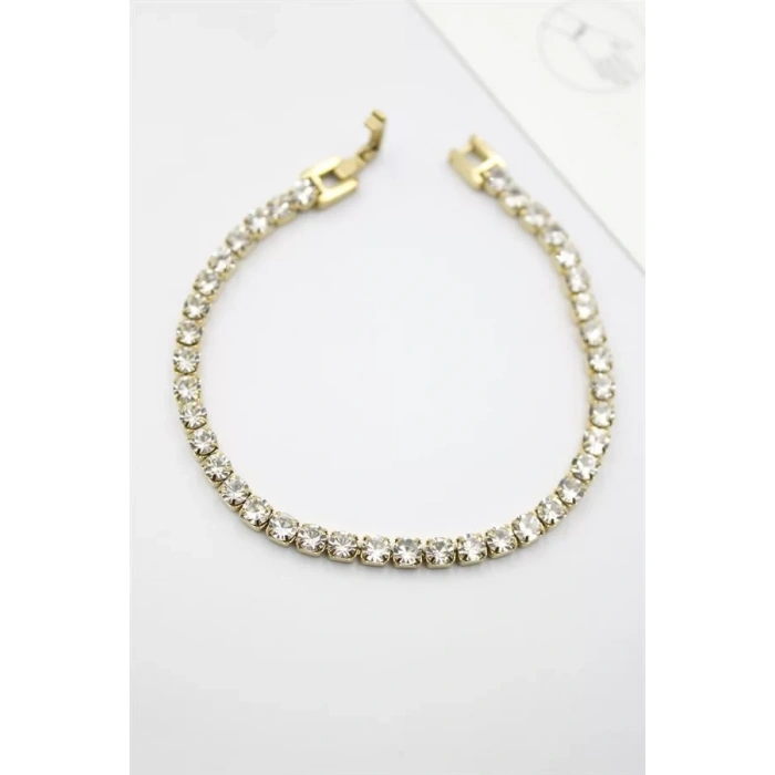 Taşlı Su Yolu Çelik Bileklik - Altın