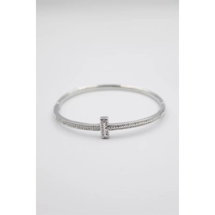 Taşlı Vip Bilezik - Gümüş