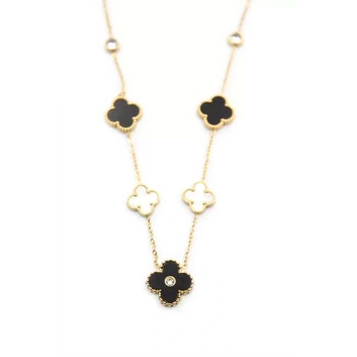 Taşlı Yonca Kolye - Altın