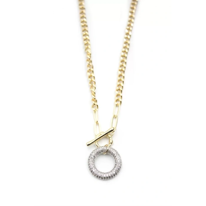 Taşlı Zincir Kolye - Altın