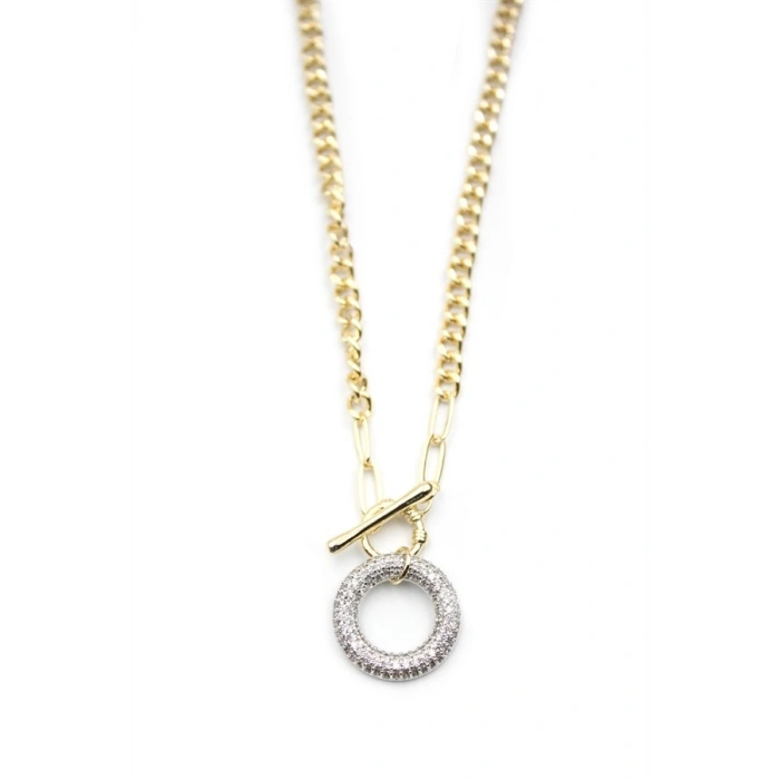 Taşlı Zincir Kolye - Altın