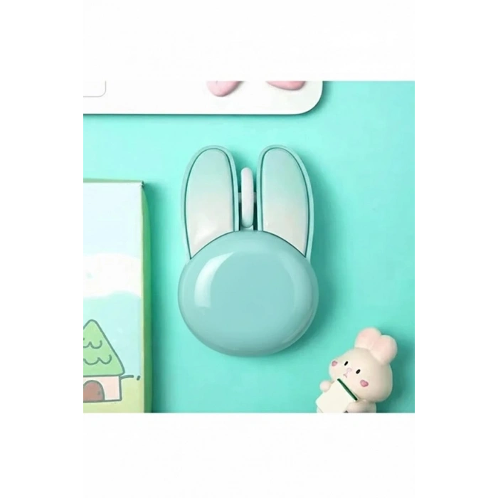 Tavşan Figürlü Kablosuz Mouse Pil Dahil Etiket Hediyeli Mavi