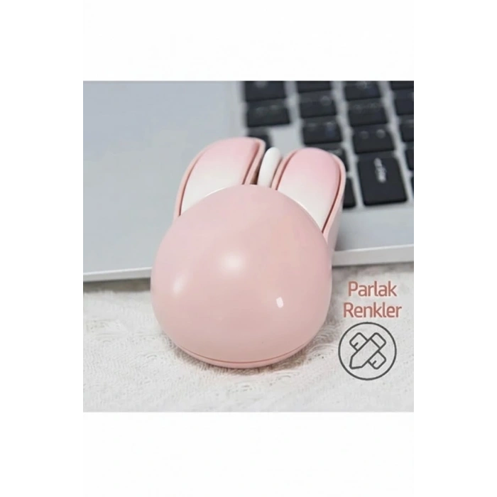 Tavşan Figürlü Kablosuz Mouse Pil Dahil Etiket Hediyeli Pembe