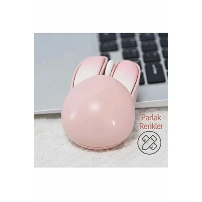 Tavşan Figürlü Kablosuz Mouse Pil Dahil Etiket Hediyeli Pembe