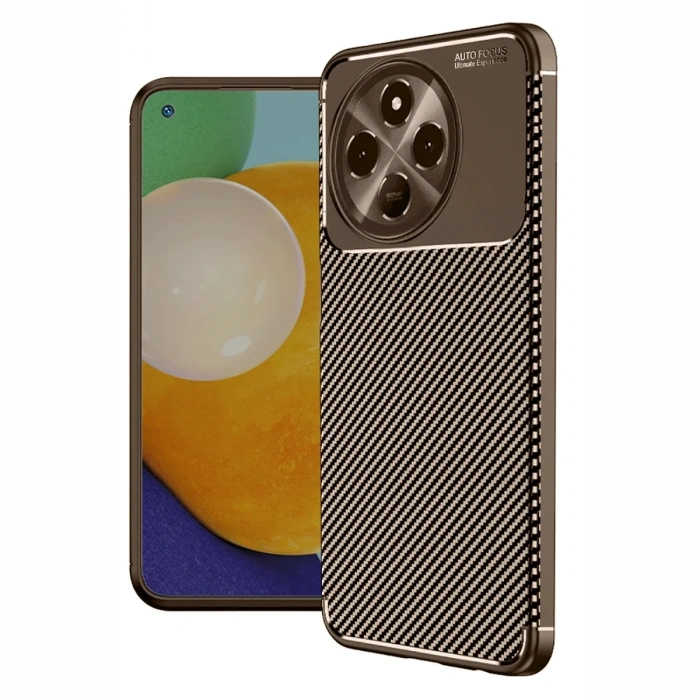 Tecno Spark 30 Pro Kılıf Auto Focus Karbon Kapak - Kahverengi