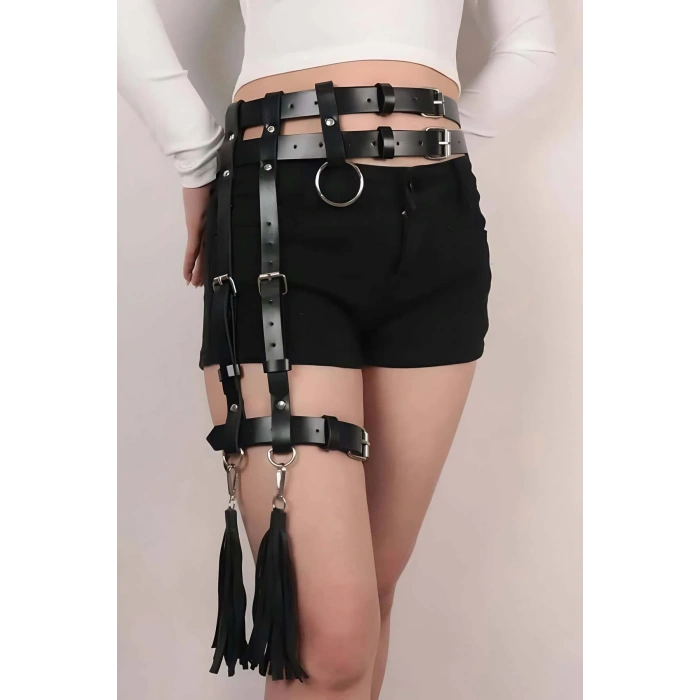 Tek Bacak Deri Jartiyer Harness - Brf1172