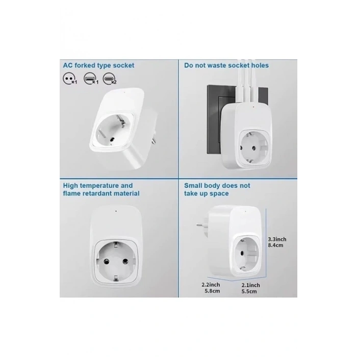 Tekli Yüksek Voltaj Korumalı Duvar Prizi 2x Type-c 1x Usb Çıkışlı Priz Grup Priz Çoğaltıcı Beyaz
