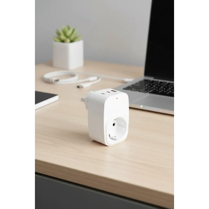 Tekli Yüksek Voltaj Korumalı Duvar Prizi 2x Type-c 1x Usb Çıkışlı Priz Grup Priz Çoğaltıcı Beyaz