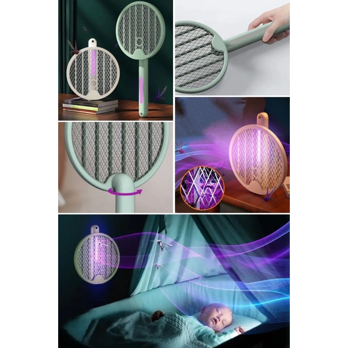 Tenis Raketi Tipi Masaüstü Olabilen Gece Lambalı Sinek Kovucu,öldürücü Raket
