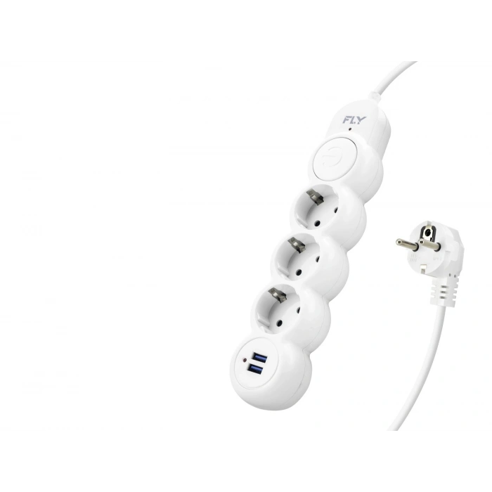 Termal Akım Korumalı Uzatma Kablosu 3 Priz + 2X Usb 2.1A Anahtarlı 2 M - Beyaz 3393-01