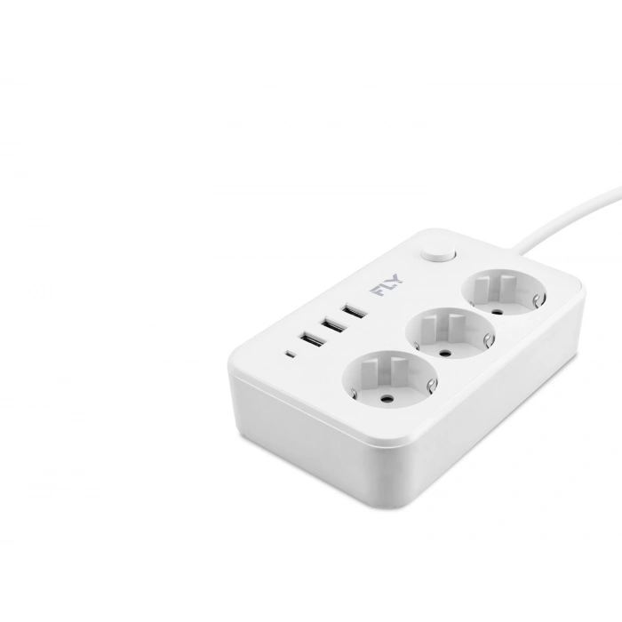 Termal Akım Korumalı Uzatma Kablosu 3 Priz + 3X Usb 2.1A Anahtarlı 2 M - Beyaz 3406-01