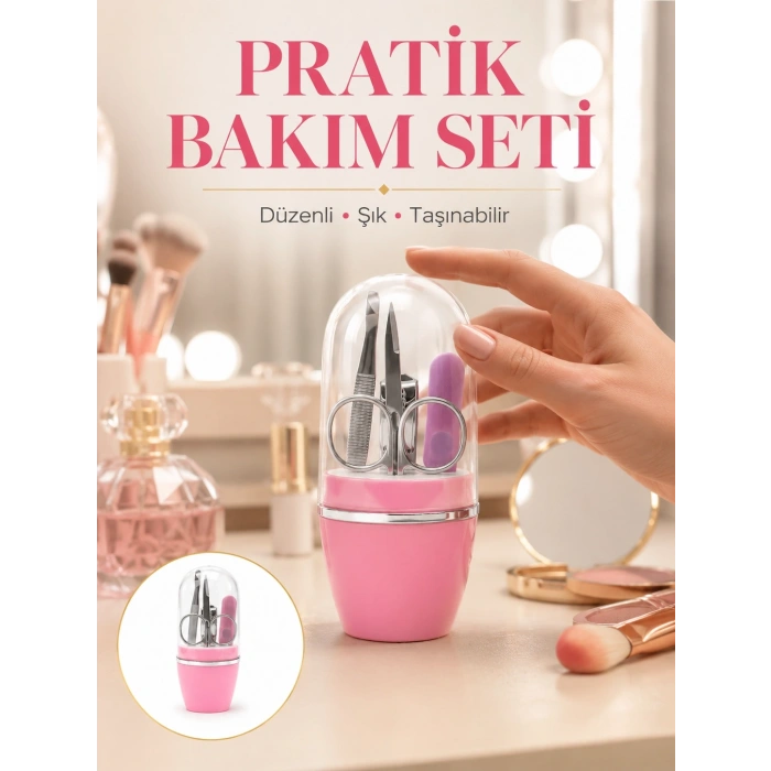 Tırnak Bakım Manikür Pedikür Seti 4 Parça Pembe Ev Ve Seyahat Uyumlu Yeni Nesil